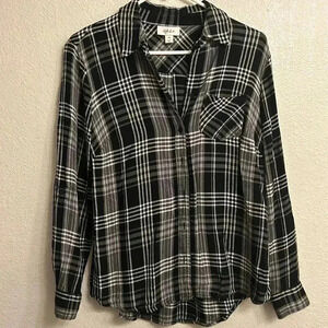 💕Style & Co. Women Long Sleeve Button Flannel Down Shirt Black Size Small